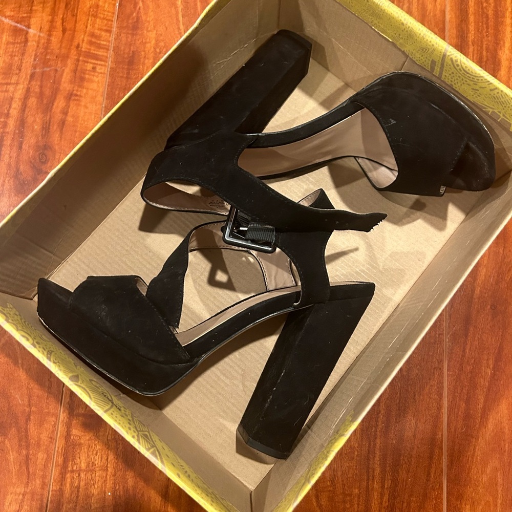 Mix No. 6 Black Suede Platform Heels
